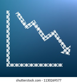 Arrow pointing downwards showing crisis. Vector. White textured icon at lapis lazuli gradient background.