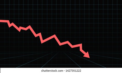 Arrow Pointing Downwards Showing Crisis. Stock Or Financial Market Crash With Red Arrow On A Black Background.