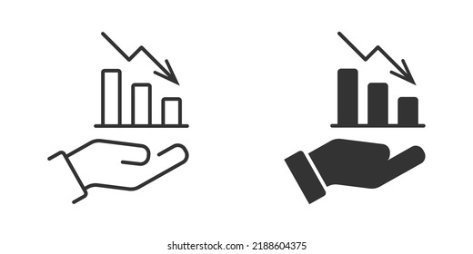 Arrow pointing downwards showing crisis. Business graph with down arrow. Business icon. Vector illustration.