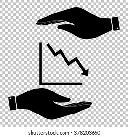 Arrow pointing downwards showing crisis. Flat style icon vector illustration.