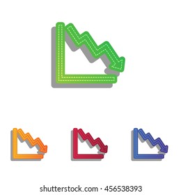 Arrow pointing downwards showing crisis. Colorfull applique icons set.