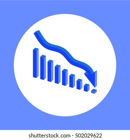 Arrow pointing downwards showing crisis. Economic icons. Flat design style