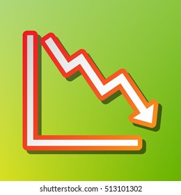 Arrow pointing downwards showing crisis. Contrast icon with reddish stroke on green background.
