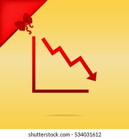 Arrow pointing downwards showing crisis. Cristmas design red icon on gold background.