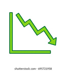 Arrow pointing downwards showing crisis. Vector. Lemon scribble icon on white background. Isolated