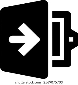 arrow pointing to an exit icon illustrating navigation and direction in maps and signage, ideal for wayfinding.