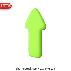 Arrow pointing up green color. Realistic 3d design In plastic cartoon style. Icon isolated on white background. Vector illustration