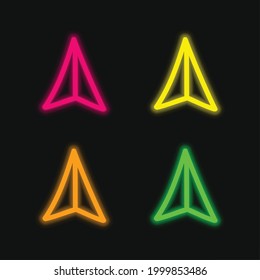 Símbolo de dibujo a mano con flecha hacia arriba símbolo de vector de neón brillante de cuatro colores