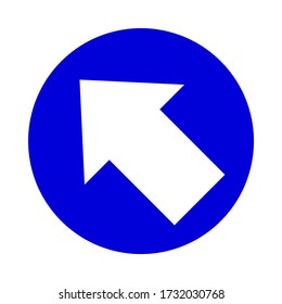 arrow pointing left up in circle blue for icon flat isolated on white, circle with arrow for button interface app, arrow sign of next or download upload concept, arrow simple symbol for direction
