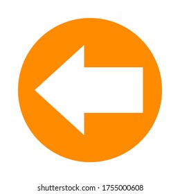 arrow pointing left in circle orange for icon flat isolated on white, circle with arrow for button interface app, clip art arrow sign, arrow simple symbol for direction, vector