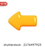 Arrow pointing left yellow color. Realistic 3d design In plastic cartoon style. Icon isolated on white background. Vector illustration