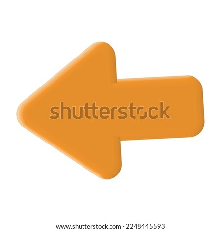 Arrow pointing left yellow color. Realistic 3d design In plastic cartoon style. Icon isolated on white background. Vector illustration.