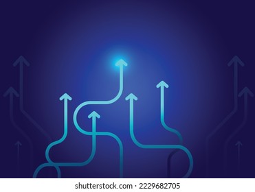 flecha apuntando hacia el fondo azul oscuro Concepto de crecimiento del negocio digital. vector