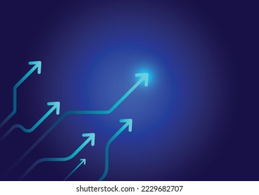 flecha apuntando hacia el fondo azul oscuro Concepto de crecimiento del negocio digital. vector