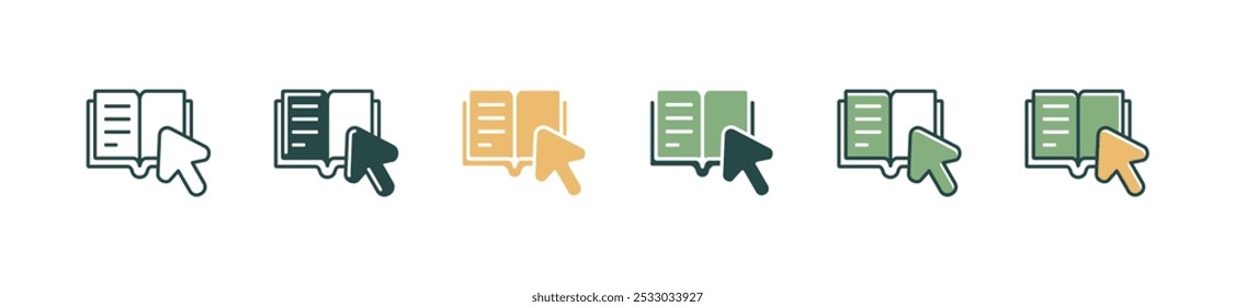 arrow pointing an open book icon set digital library read education dictionary vector online course reading media business signs illustration for web and app