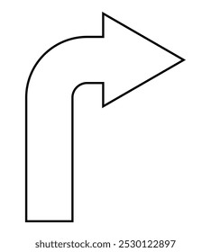 Flecha que apunta a la derecha, ilustración de la silueta del Vector blanco y negro del símbolo curvo de la forma de la flecha, aislado en el fondo blanco