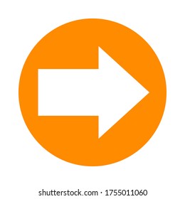 Pfeil, der nach rechts in Kreisorange zeigt, für Symbol einzeln auf Weiß