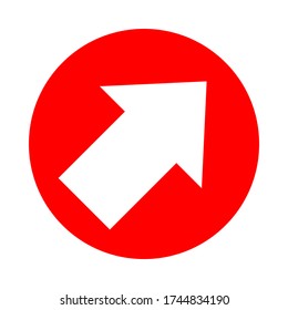 arrow pointing right up in circle red for icon flat isolated on white, circle with arrow for button interface app, arrow sign of next or download upload concept, arrow simple symbol for direction