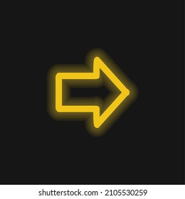 Flecha apuntando a la mano derecha Símbolo de neón brillante amarillo