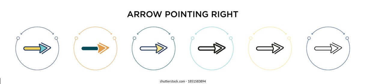 Arrow pointing right icon in filled, thin line, outline and stroke style. Vector illustration of two colored and black arrow pointing right vector icons designs can be used for mobile, ui, web