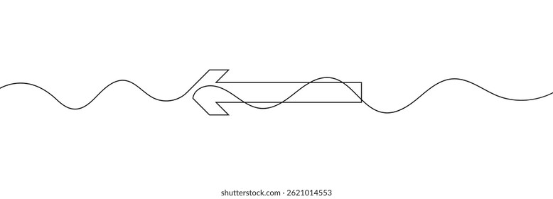 Arrow pointing right and Left, line continuous drawing vector. One line Arrow pointing right, vector background. Arrow pointing right, icon. Continuous outline of a Arrow pointing right. EPS 10 .
