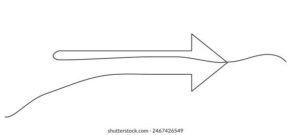 Arrow pointing right, line continuous drawing vector. One line Arrow pointing right, vector background. Arrow pointing right, icon. Continuous outline of a Arrow pointing right.