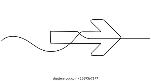 Arrow pointing right, line continuous drawing vector. One line Arrow pointing right, vector background. Arrow pointing right, icon. Continuous outline of a Arrow pointing right, Continuous line design