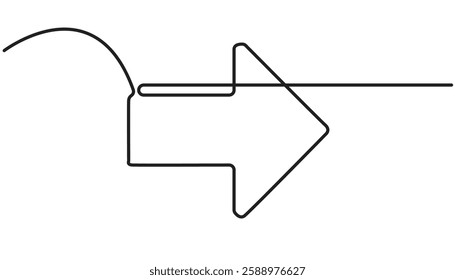 Arrow pointing right, line continuous drawing vector. One line Arrow pointing right, vector background.