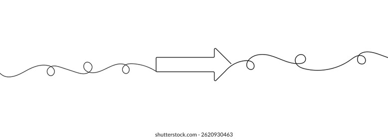 Arrow pointing right, line continuous drawing vector. One line Arrow pointing right, vector background. Arrow pointing right, icon. Continuous outline of a Arrow pointing right. Vector Illustration .