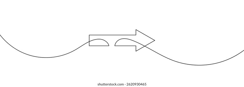 Flecha apuntando a la derecha, línea de Vector de dibujo continuo. Flecha de una línea que apunta a la derecha, fondo de Vector. Flecha apuntando a la derecha, icono. Esquema continuo de una flecha apuntando a la derecha. Ilustración vectorial.