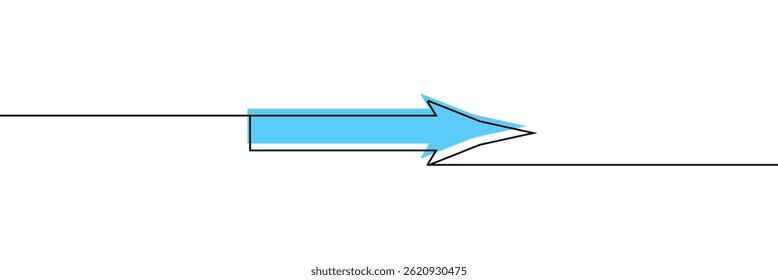 Arrow pointing right, line continuous drawing vector. One line Arrow pointing right, vector background. Arrow pointing right, icon. Continuous outline of a Arrow pointing right. Vector Illustration .