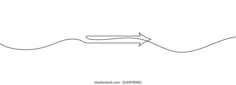 Arrow pointing right, line continuous drawing vector. One line Arrow pointing right, vector background. Arrow pointing right, icon. Continuous outline of a Arrow pointing right. Vector Illustration .