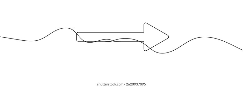 Arrow pointing right, line continuous drawing vector. One line Arrow pointing right, vector background. Arrow pointing right, icon. Continuous outline of a Arrow pointing right.