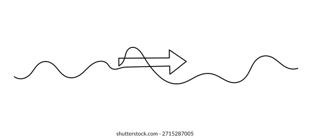 Flecha apuntando a la derecha, línea de Vector de dibujo continuo. Flecha de una línea que apunta a la derecha, fondo de Vector. Flecha apuntando a la derecha, icono. Esquema continuo de una flecha