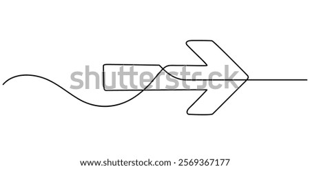 Arrow pointing right, line continuous drawing vector. One line Arrow pointing right, vector background. Arrow pointing right, icon. Continuous outline of a Arrow pointing right, Continuous line design