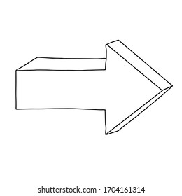 Arrow pointing to the right.Illustration in the Doodle style. Black and white image.Outline drawing.manual drawing.Isometry.Vector illustration