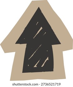 Arrow pointing up with rough paper edges and brush texture, hand cut look. Symbol of growth, progress, and direction with rugged paper craft vibe. Cartoon vector illustration.