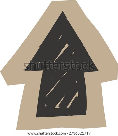 Arrow pointing up with rough paper edges and brush texture, hand cut look. Symbol of growth, progress, and direction with rugged paper craft vibe. Cartoon vector illustration.