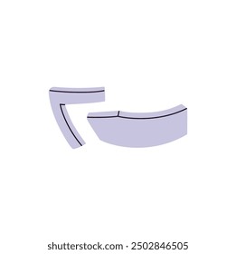 Flecha que apunta a girar hacia el lado izquierdo o derecho. Forma geométrica, línea que muestra el cambio de dirección. El cursor guía el giro. Puntero, símbolo, signo indica ruta. Ilustración vectorial aislada plana en blanco