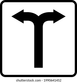 Arrow pointing two paths. Right and left. Sign