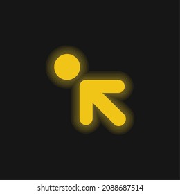 Arrow Pointing To Upper Left To A Circle yellow glowing neon icon