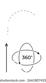 Flecha que apunta hacia arriba símbolo circular de 360 grados con flechas direccionales. Ideal para temas de movimiento, rotación, dirección, dinámica, integridad, progreso, fluidez. Metáfora de línea