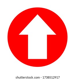 arrow pointing up white in circle red for icon flat isolated on white, circle with up arrow for button interface app, arrow sign of next or download upload concept, arrow simple symbol for direction