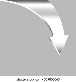 Arrow Points Down. White Silver Metal Color