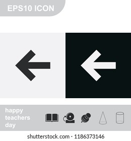 Arrow points to the left flat black and white vector icon.