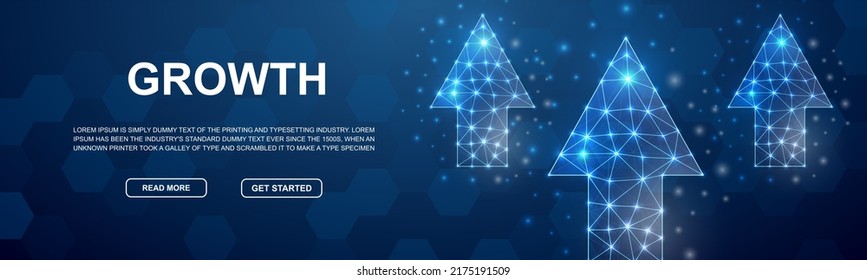 Up arrow polygonal horizontal banner. Growth low poly symbol for head promotion banner. Business goal design template illustration concept.
