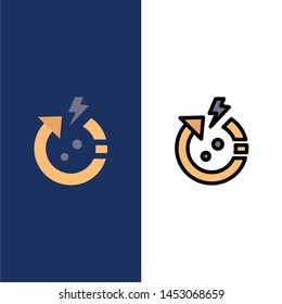 Arrow, Power, Save, World  Icons. Flat and Line Filled Icon Set Vector Blue Background