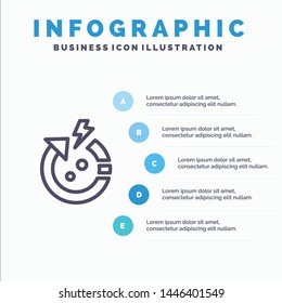 Arrow, Power, Save, World Line icon with 5 steps presentation infographics Background