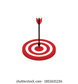 Der Pfeil drückt den Zielknopf., Fokussiert auf Ziele, Erfolg, erfolgreiche Investitionen, erfolgreiche Unternehmensstrategie, gezielte Investitionsstrategien, Symbolillustrationen und Vektorgrafik