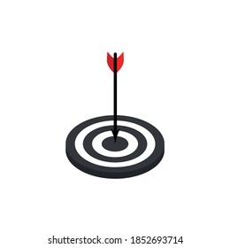 The arrow presses the target button., Focusing on goals, success, successful investment, successful business strategy, targeted investment strategies, icon illustrations and vector